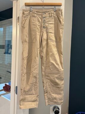 Anthropologie Pilcro The Wanderer Khaki & Gold Crop Pants Size 28